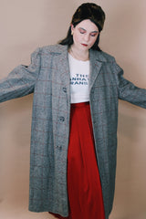 Men's or women's vintage 1960's Max Weinstein Tailor, Portland, Oregon label size large long sleeve long length brown tweed wool trench coat with button closure.