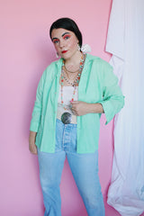 Men's or women's vintage 1960's Towncraft, Penneys label long sleeve button up shirt with two chest pockets. Sea foam green color and cotton material.