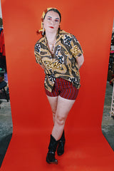 Women's or men's vintage 1970's Aloha Authentic Hand-Screened Originals label short sleeve Hawaiian print button up collared shirt in yellow, white, and brown colors.