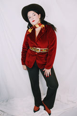 Women's vintage 1980's The Gathering, Sears label long sleeve burnt orange velvet blazer with button front closure and double lapel.