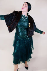 Women's vintage 1960's brown colored genuine fur stole lightweight jacket. Fully lined with an open front.