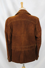 Men's or women's vintage 1970's Robert Lewis Idea label long sleeve chocolate brown suede jacket with button front closure and double lapel with a western style.