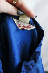 Men's or women's vintage 1980's Swingster Wearables, Made in USA label long sleeve zip up windbreaker in navy color and nylon material.