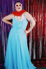 Women's vintage 1980's Estevez, Neil Diamond Inc. label sleeveless maxi length bright blue dress.