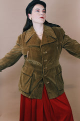 Men's or women's vintage 1970's Towncraft, Penneys, Made in Yugoslavia label size large long sleeve brown colored corduroy pea coat with button closure and pockets.