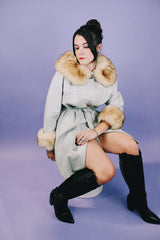 Leather Coat with Faux Fur Trim