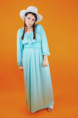 balloon sleeve maxi dress teal color vintage 1960's