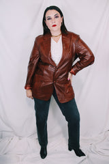 Men's or women's vintage 1980's Adler, Leather MFG. CO., Made in California label brown leather blazer jacket with front pockets and two button closure.