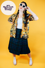 short sleeve button up shirt with collar and Sauguin photo print throughout 1970's vintage