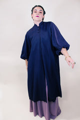 Women's vintage 1960's Ivan-Frederics Original, Made in California short sleeve long length purple eggplant colored duster jacket.