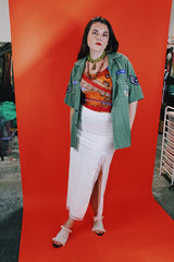 Men's vintage 1960's Guaranteed Trooper Fatigues label short sleeve army green button up shirt or jacket with US Air Force patches all over.