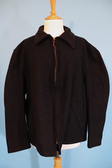 Men's vintage 1950's Field & Stream label long sleeve dark navy blue wool zip up shacket with side pockets.