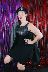 Men's vintage 1980's After Six, Allen's Formal Wear, Made in the USA label long sleeve light grey tuxedo blazer.