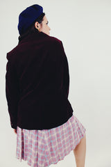 vintage maroon velvet blazer one button closure back