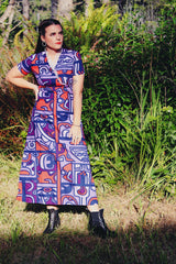 Short Sleeved Long Dress with Ruffle Collar