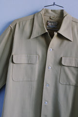 Men's vintage 1950's Single Needle Custom Construction Thomas Shirt, Los Angeles long sleeve tan colored button up shirt in all wool material