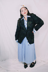 Women's vintage 1980's Massimo, Mase in Italy label long sleeve black wool blazer with subtle all over floral print.