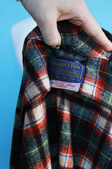 Men's or women's vintage 1960's Pendleton, Made in USA label long sleeve long length plaid print dressing gown in white and red and a wool material.