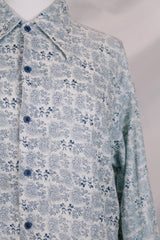 Men's or women's vintage 1970's Kennington California label long sleeve button up shirt in white with all over Disney print featuring Minnie and Mickey Mouse.