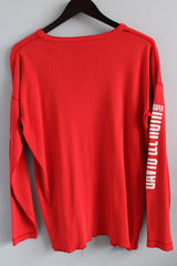 Men's or women's vintage 1980's Hanes, Made in USA label long sleeve cotton henley tee with David Lee Roth tour text on arms.