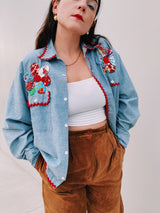 Long Sleeve Patchwork Chambray Button Up