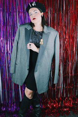 Men's vintage 1980's After Six, Allen's Formal Wear, Made in the USA label long sleeve light grey tuxedo blazer.