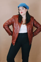 Men's or women's vintage 1970's Casablanca, For Guys - For Gals label size medium long sleeve zip up leather brown jacket with small pointy collar