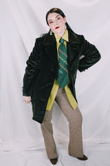 Men's or women's vintage 1970's The Country Coat, Sears The Men's Store label long sleeve dark brown colored jacker in corduroy material with double lapel and leather buttons.