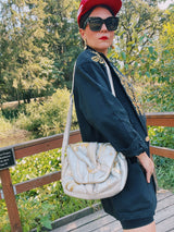 white silver and gold metallic vintage 1980's crossbody purse