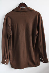 Women's or men's vintage 1960's The Spinnaker Shirt label long sleeve wool material lightweight sweater shirt with a collar and half zipper closure in the front.