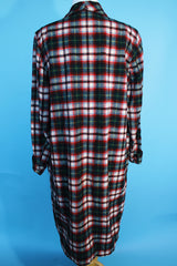 Men's or women's vintage 1960's Pendleton, Made in USA label long sleeve long length plaid print dressing gown in white and red and a wool material.