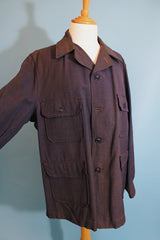 Men's vintage 1950's Shirt, Flying, Heavy, Type A-1A (Air Force) label long sleeve button up shacket in a chambray blue wool material.