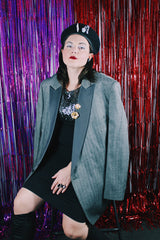 Men's vintage 1980's After Six, Allen's Formal Wear, Made in the USA label long sleeve light grey tuxedo blazer.