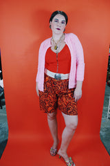 Women's vintage 1960's Fashionelle by Ades of California, Made in Japan label long sleeve button up bright pink cardigan.