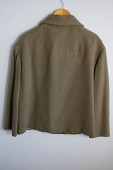 Women's vintage 1950's Harold, Monte-Sano & Pruzan, New York label nubby wool textured grey colored jacket with big grey buttons and small peter pan collar.