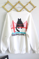 Women's or men's vintage 1980's Crazy Shirt Hawaii label white long sleeve crew neck pullover sweater with Kliban Cat graphic on front and back.