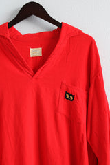 Women or men's vintage 1960's Designer Original by Pleetway label long sleeve long length pajama top or dress with collar and V shaped neckline and owl patch.