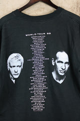 Women's or men's vintage 1999 O.B., Assembled in Mexico label short sleeve black Scorpions tour t-shirt with a colored graphic on front and back.