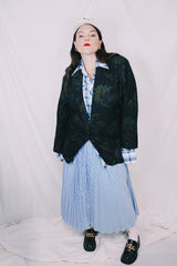 Women's vintage 1980's Massimo, Mase in Italy label long sleeve black wool blazer with subtle all over floral print.