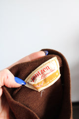 Men's or women's vintage 1960's Jantzen Limited, Made in USA label long sleeve brown colored wool material pullover sweater with a mock neck