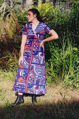 Short Sleeved Long Dress with Ruffle Collar