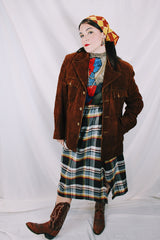 Men's or women's vintage 1970's Robert Lewis Idea label long sleeve chocolate brown suede jacket with button front closure and double lapel with a western style.