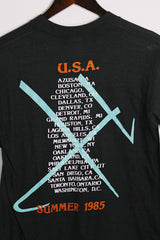 Women's or men's vintage 1985 Star Prints, Made in USA label short sleeve black Howard Jones Band tour tee with graphic on front and back in a cotton material.
