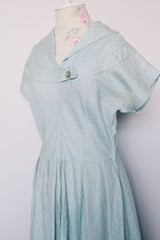 Women's vintage 1960's Toni Todd Original label short sleeve midi length light blue sheer a line dress.