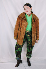 Men's or women's vintage 1970's Towncraft Penneys label long sleeve brown colored corduroy jacket with faux fur trim and liner.