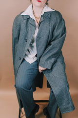 Men's or women's vintage 1960's Plymouth of Boston, Weather Ready label size large long length grey tweed wool long sleeve trench coat