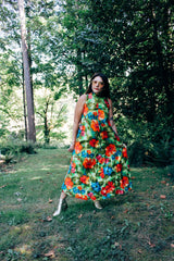 Sleeveless Maxi Hawaiian Print Dress with Mock Neck