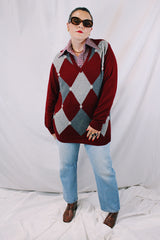Men's or Women's vintage 1970's Pringle Intarsia, Inlaid by Hand, Made in Scotland label long sleeve cashmere material pullover sweater with V shaped neckline.