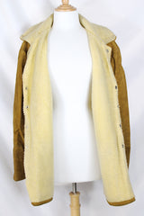 Men's or women's vintage 1960's Jo-O-Kay, Fashions in Leather by Corral Sportswear CO. label long sleeve tan brown suede jacket with cream shearling liner.