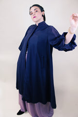 Women's vintage 1960's Ivan-Frederics Original, Made in California short sleeve long length purple eggplant colored duster jacket.